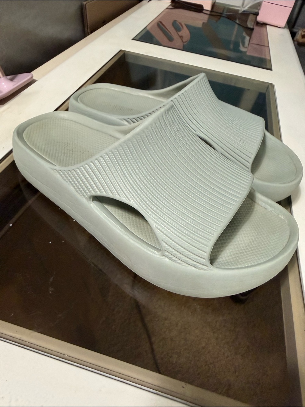 CALIA Women’s Molded Slide Sandals Sage Green Size 8 EVA Comfort Recovery Shoes